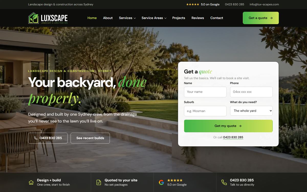 Lux-Scapes website, built by Triple Frontier